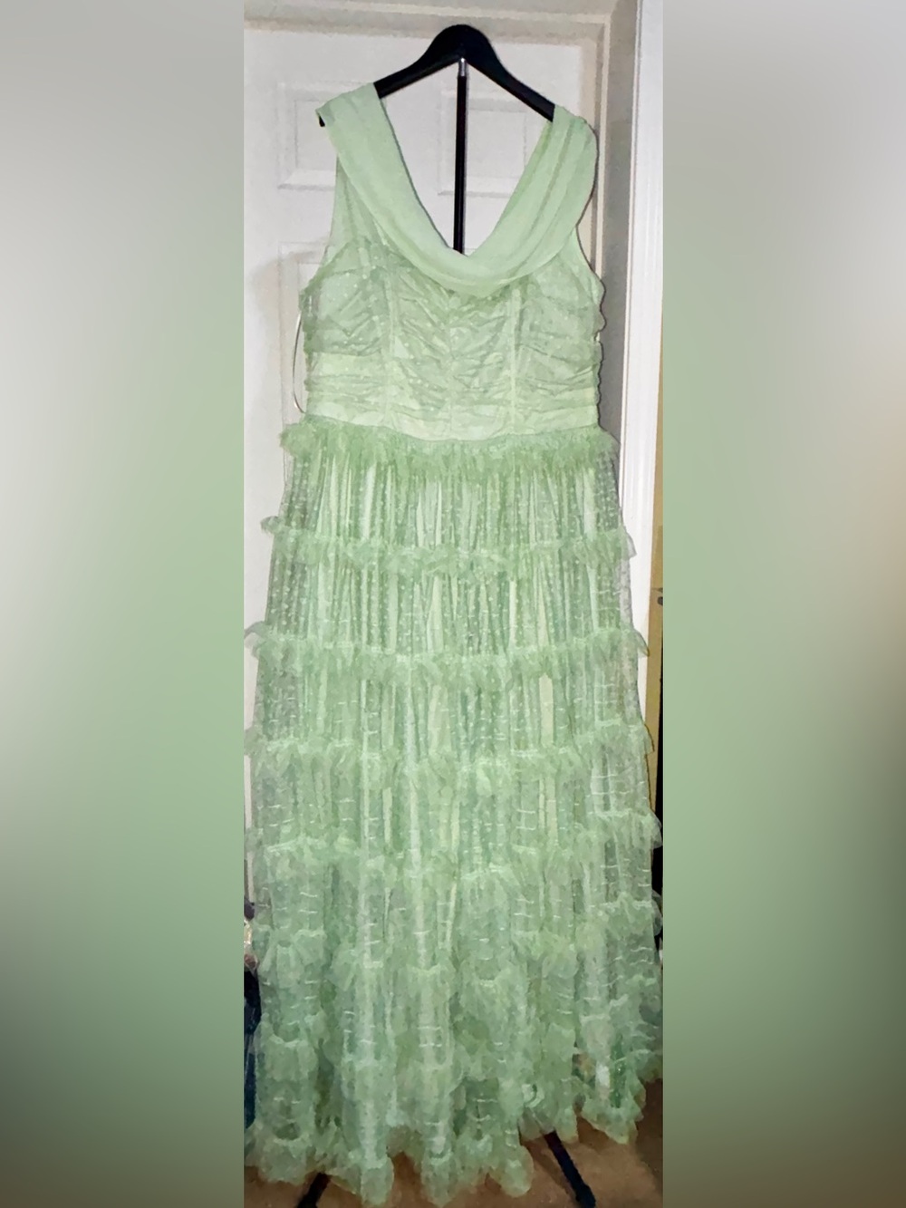 Unique Vintage mint green tiered ruffle dress
